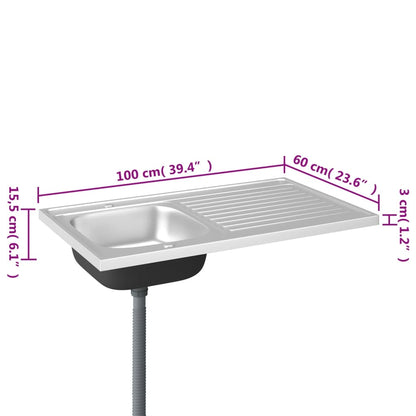 Gootsteen Met Afvoerset 1000X600X155 Mm Roestvrij Staal Zilver