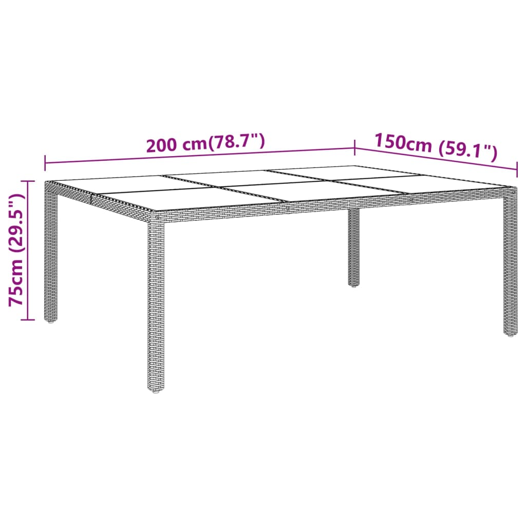Tuintafel Met Glazen Blad 200X150X75 Cm Rattan