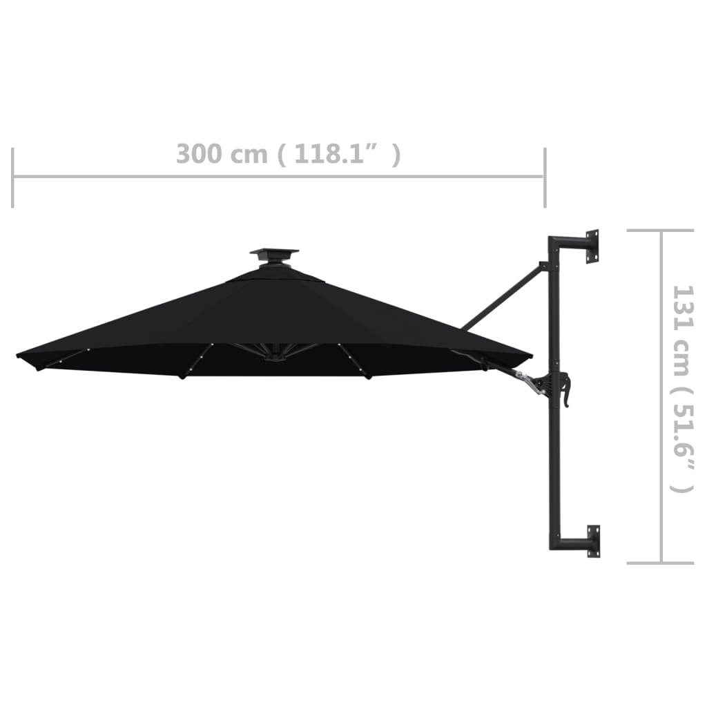 Wandparasol Met Led's En Metalen Paal 300 Cm