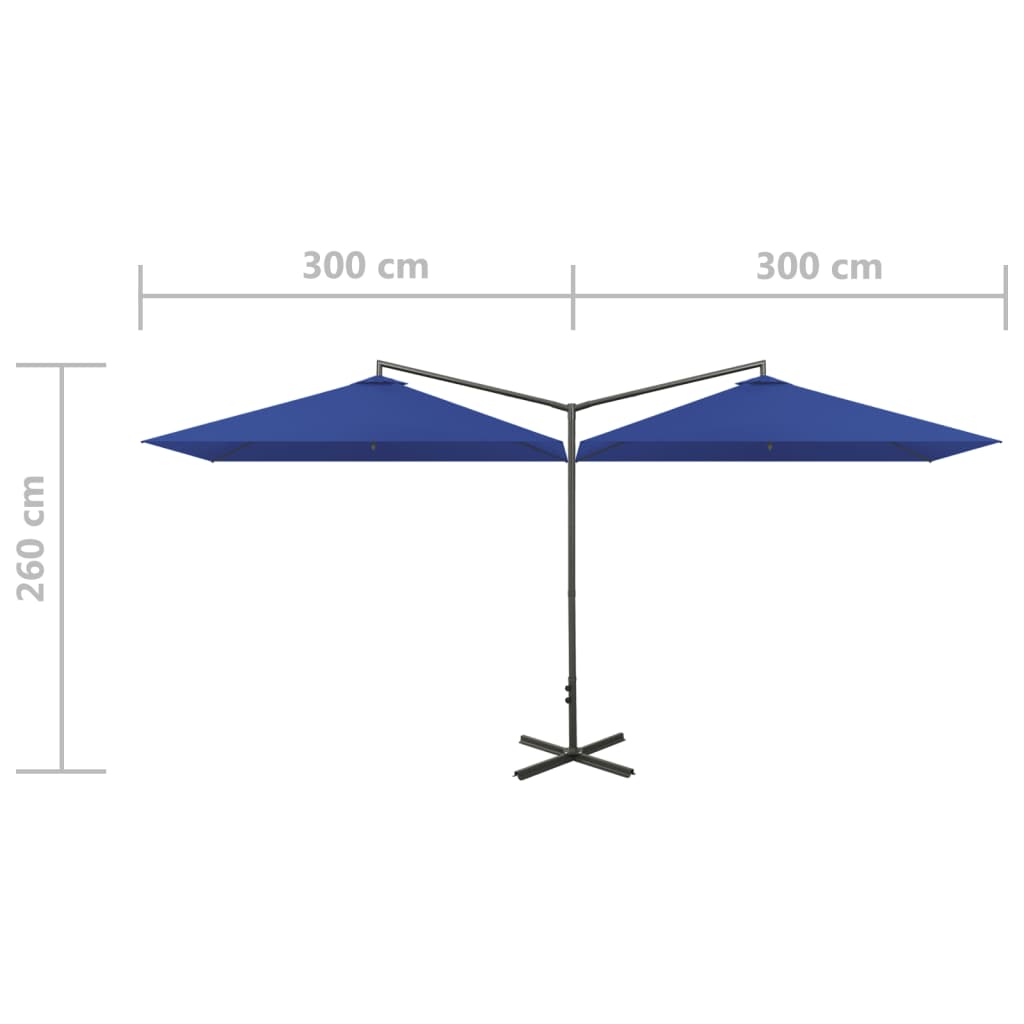 Parasol Dubbel Met Stalen Paal 600X300 Cm Azuurblauw