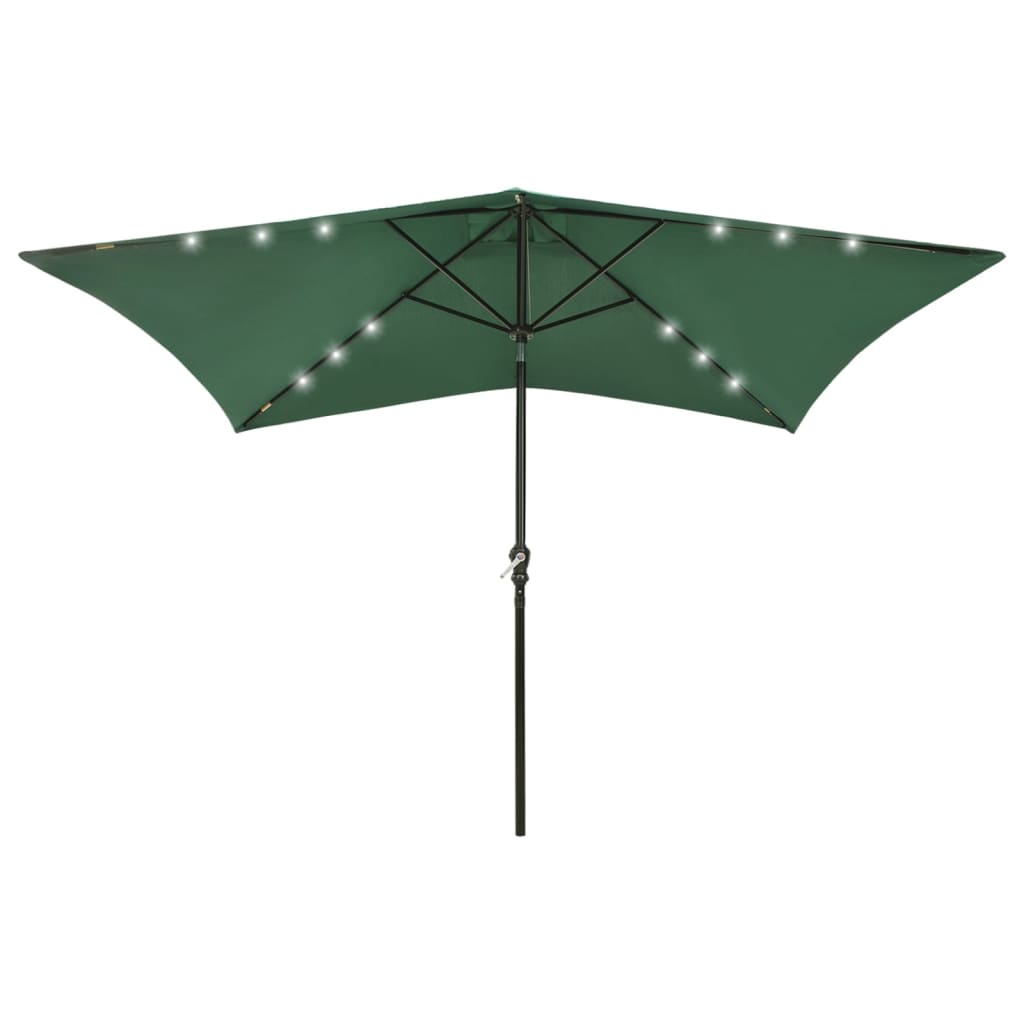 Parasol Met Led's En Stalen Paal 2X3 M Azuurblauw