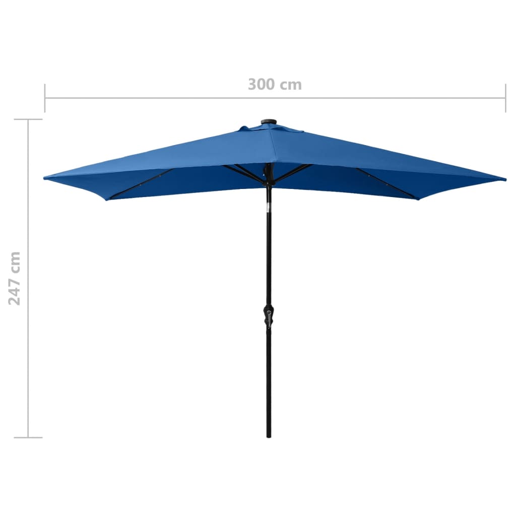 Parasol Met Led's En Stalen Paal 2X3 M Azuurblauw