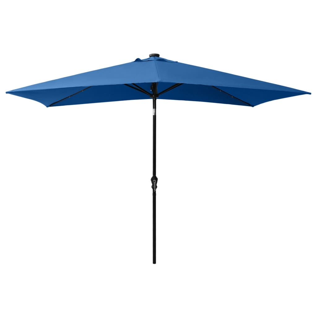 Parasol Met Led's En Stalen Paal 2X3 M Azuurblauw