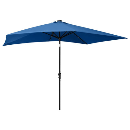 Parasol Met Led's En Stalen Paal 2X3 M Azuurblauw