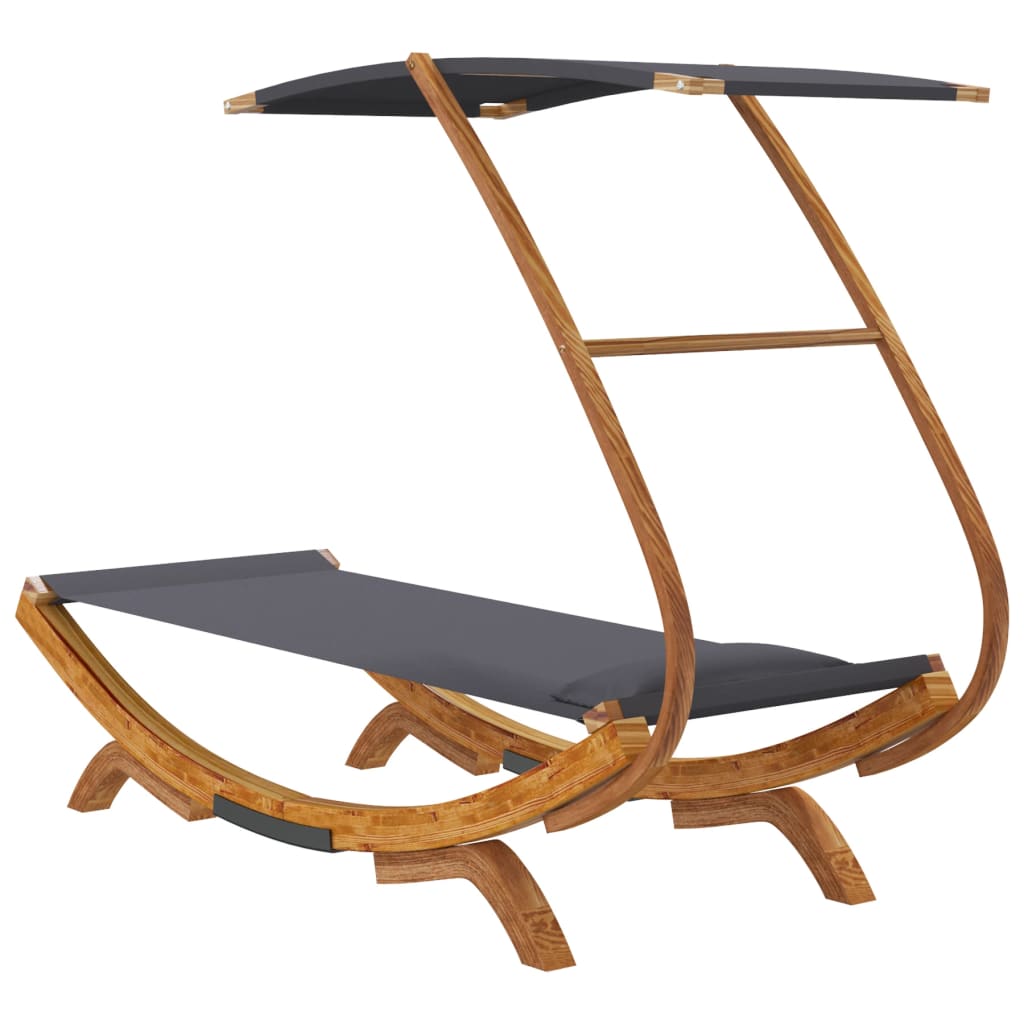 Loungebed Met Luifel 100X190X134 Cm Gebogen Hout Antracietkleur