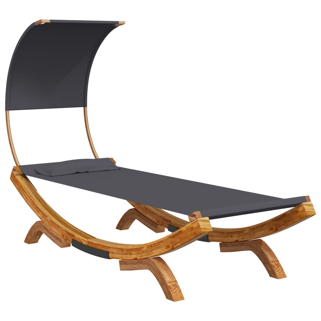 Loungebed Met Luifel 100X200X126 Cm Gebogen Hout Antracietkleur