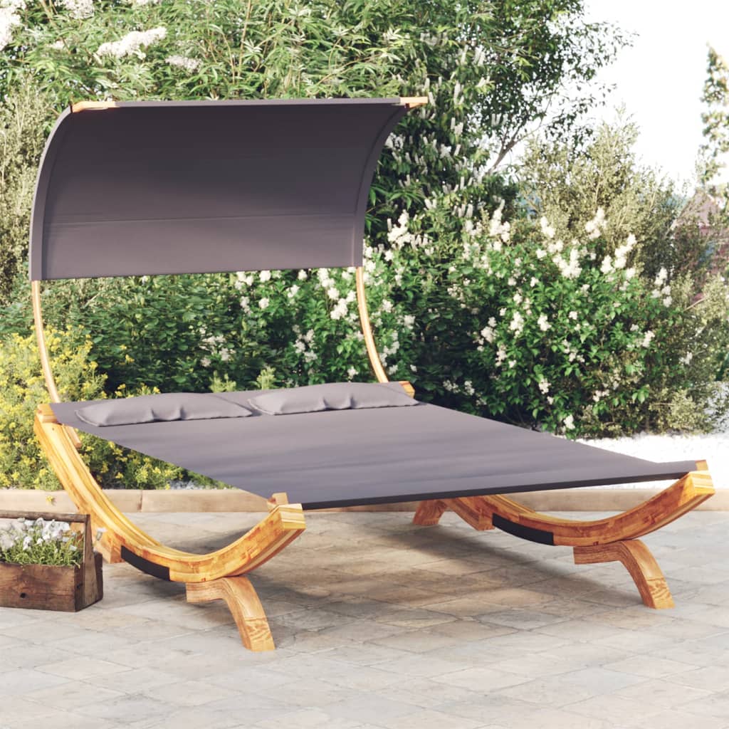 Loungebed Met Luifel 100X200X126 Cm Gebogen Hout Antracietkleur