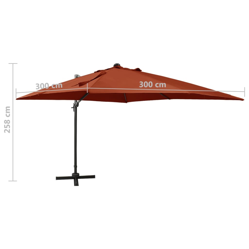 Zweefparasol Met Paal En Led-Verlichting 300 Cm Terracottakleur