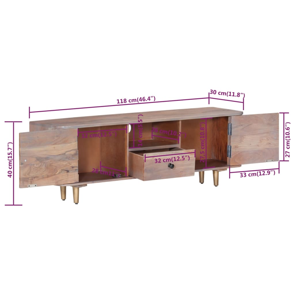 Tv-Meubel 118X30X40 Cm Massief Acaciahout