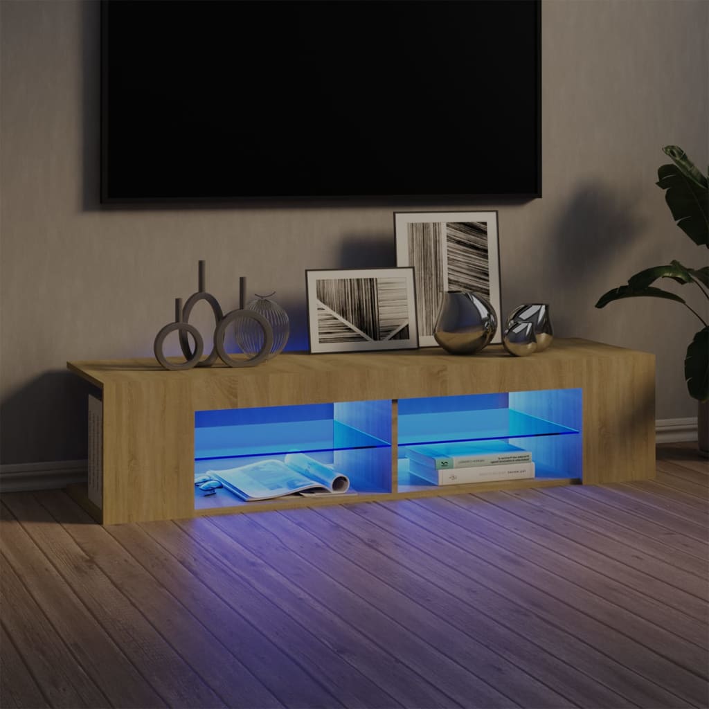 Tv-Meubel Met Led 135X39X30 Cm Bewerkt Hout