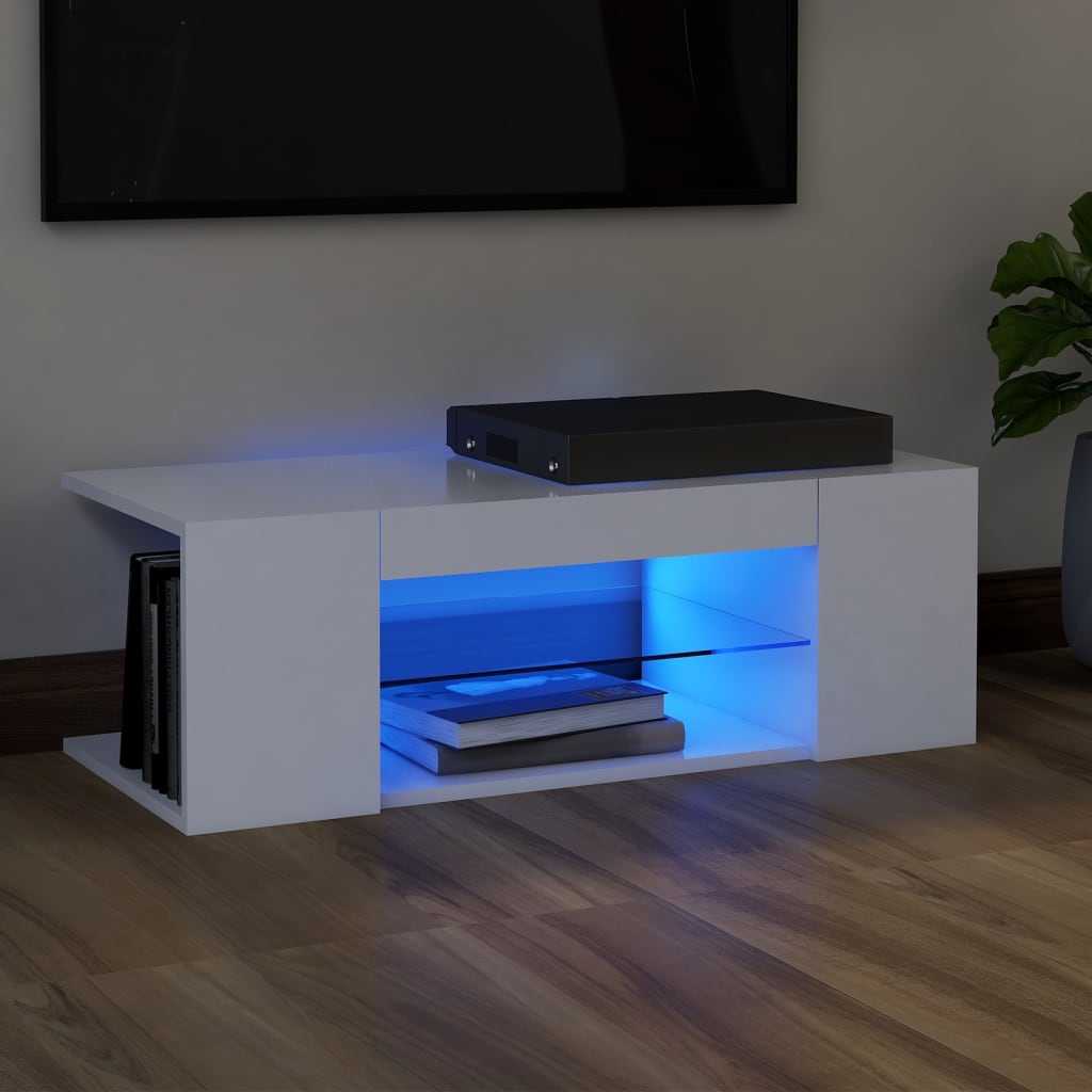 Tv-Meubel Met Led 90X39X30 Cm Bewerkt Hout Artisanaal Eiken