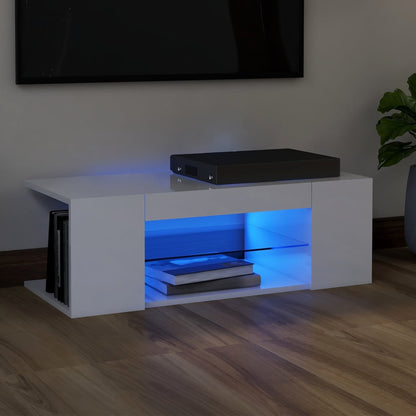 Tv-Meubel Met Led 90X39X30 Cm Bewerkt Hout Artisanaal Eiken