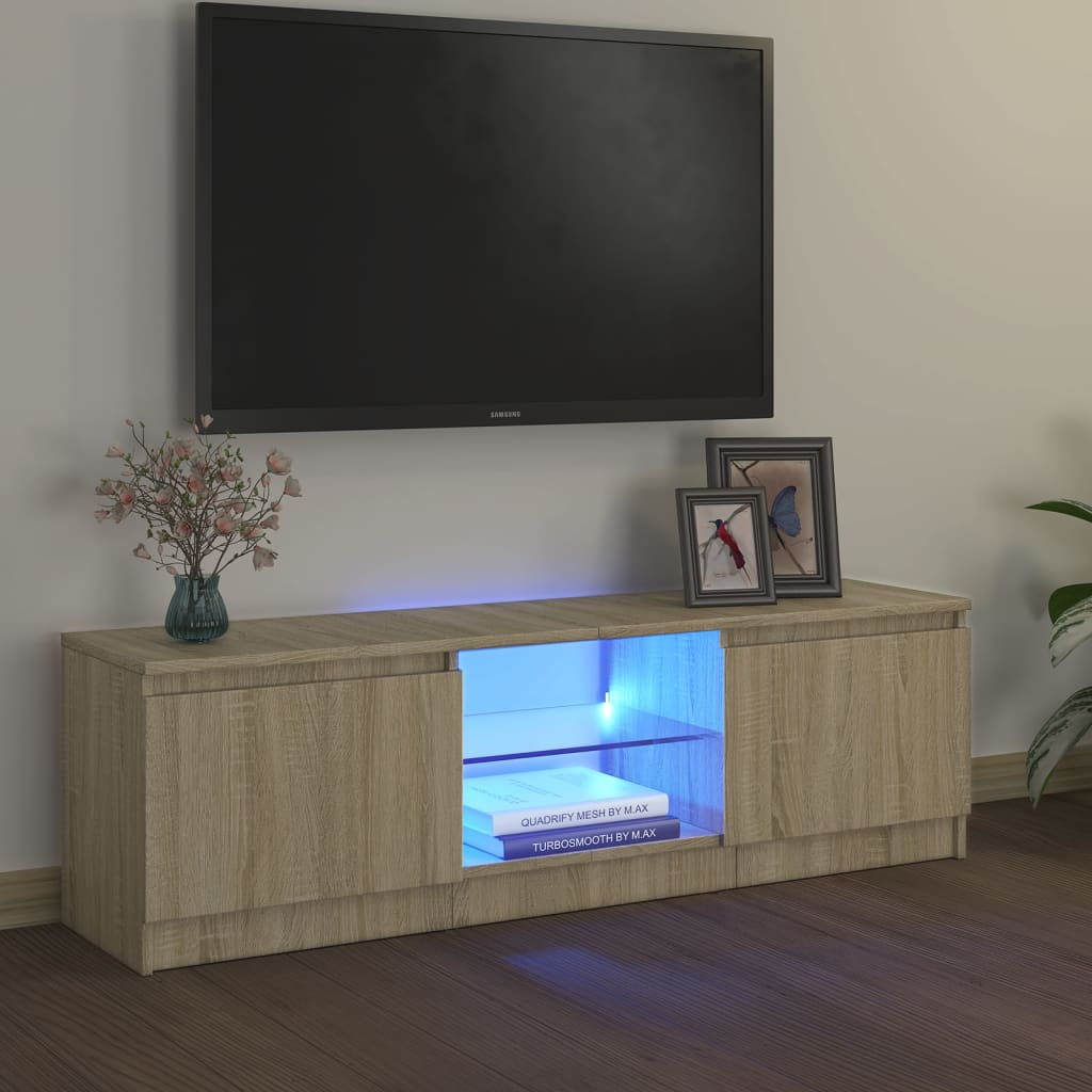 Tv-Meubel Met Led Bewerkt Hout Artisanaal Eiken