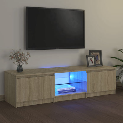 Tv-Meubel Met Led Bewerkt Hout Artisanaal Eiken