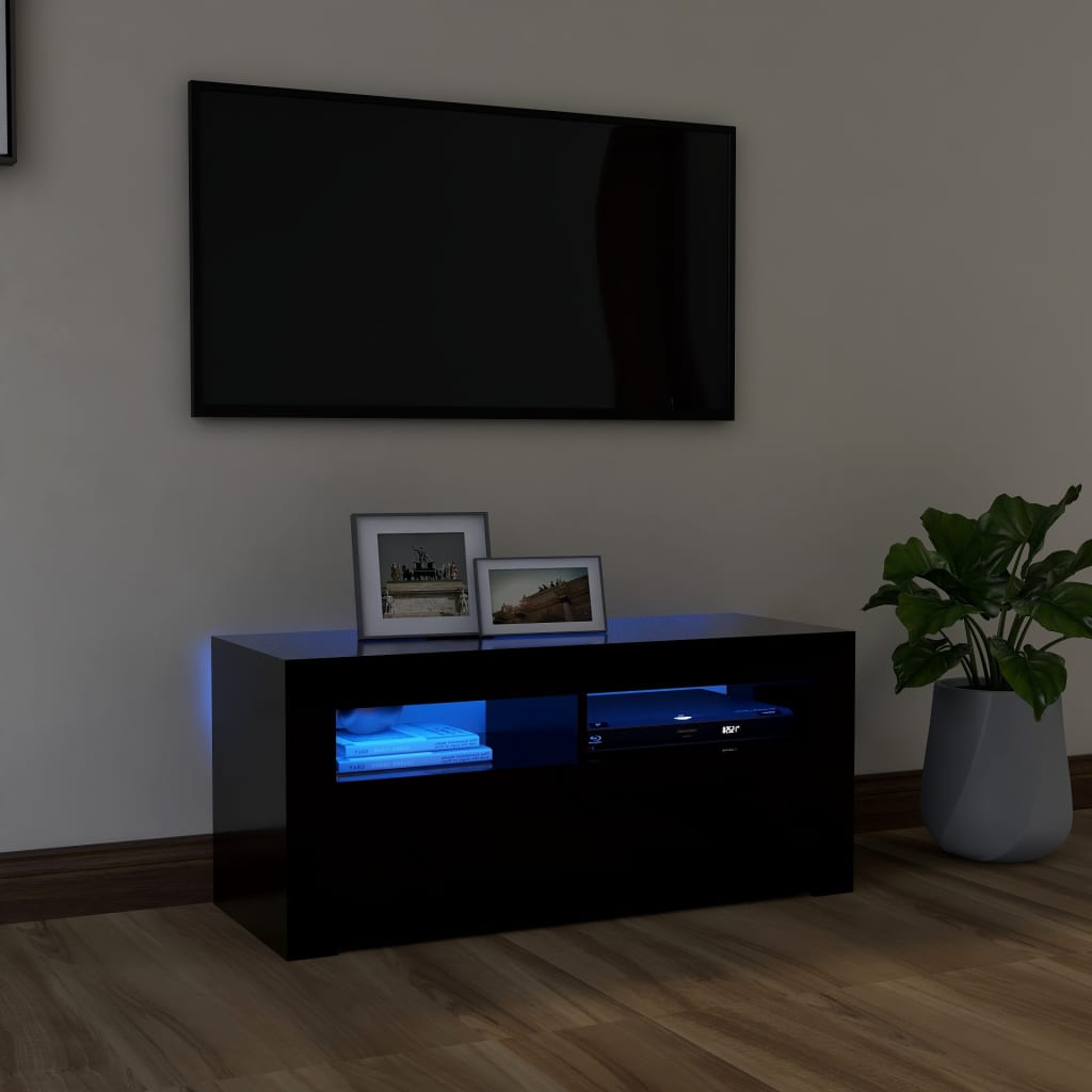 Tv-Meubel Met Led 90X35X40 Cm Bewerkt Hout