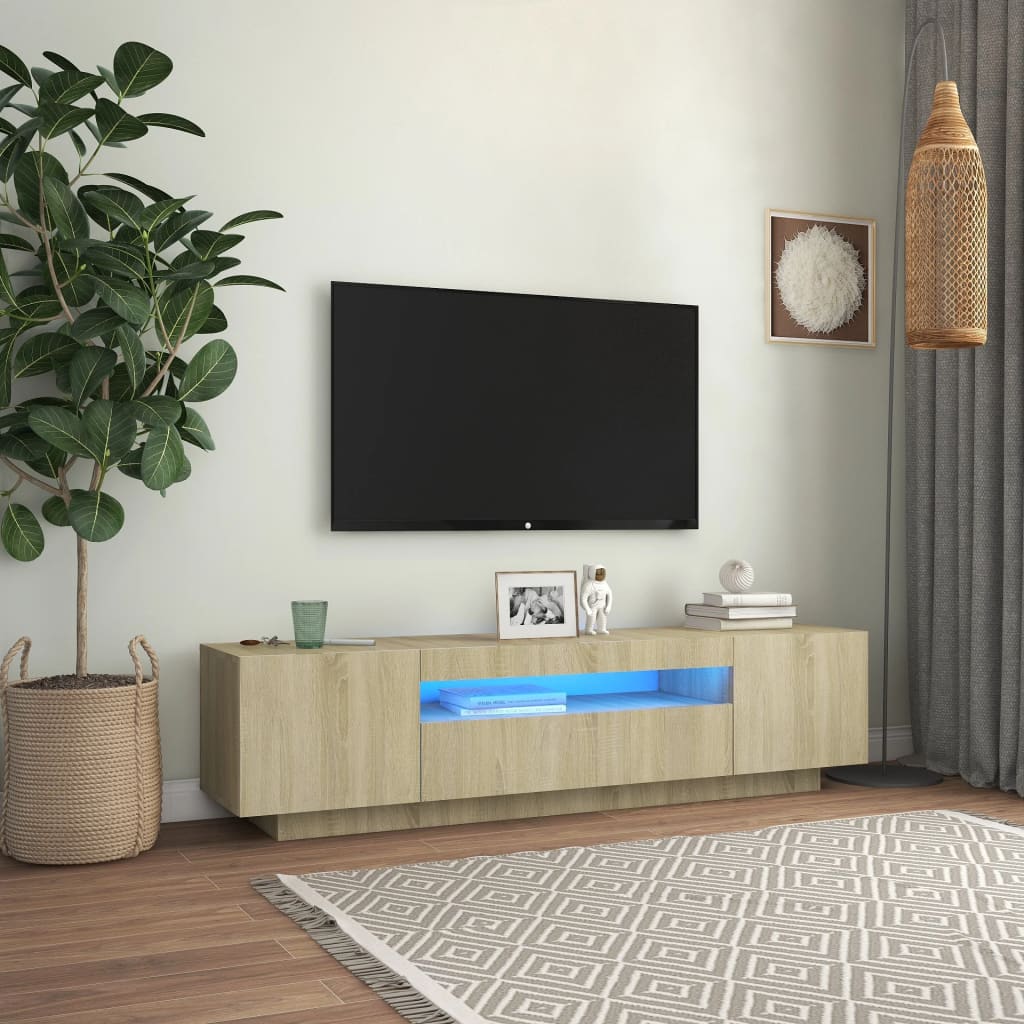 Tv-Meubel Met Led 160X35X40 Cm Bewerkt Hout