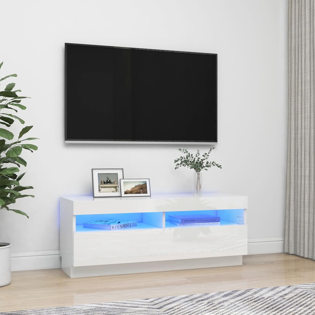 Tv-Meubel Met Led 100X35X40 Cm Bewerkt Hout Artisanaal Eiken