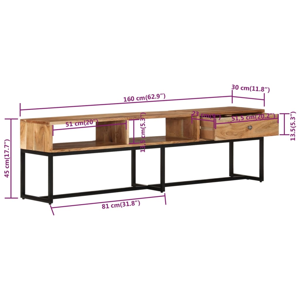 Tv-Meubel 160X30X45 Cm Massief Acaciahout