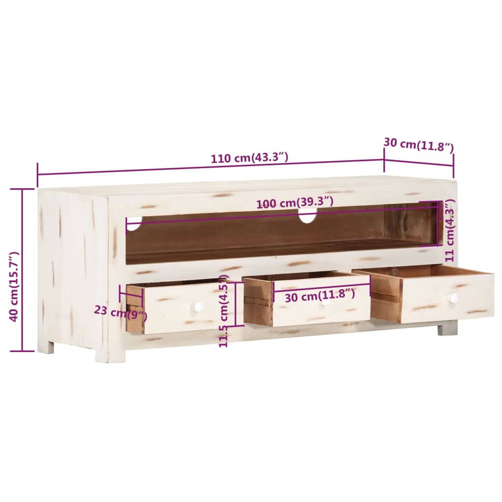 Tv-Meubel 110X30X40 Cm Massief Acaciahout