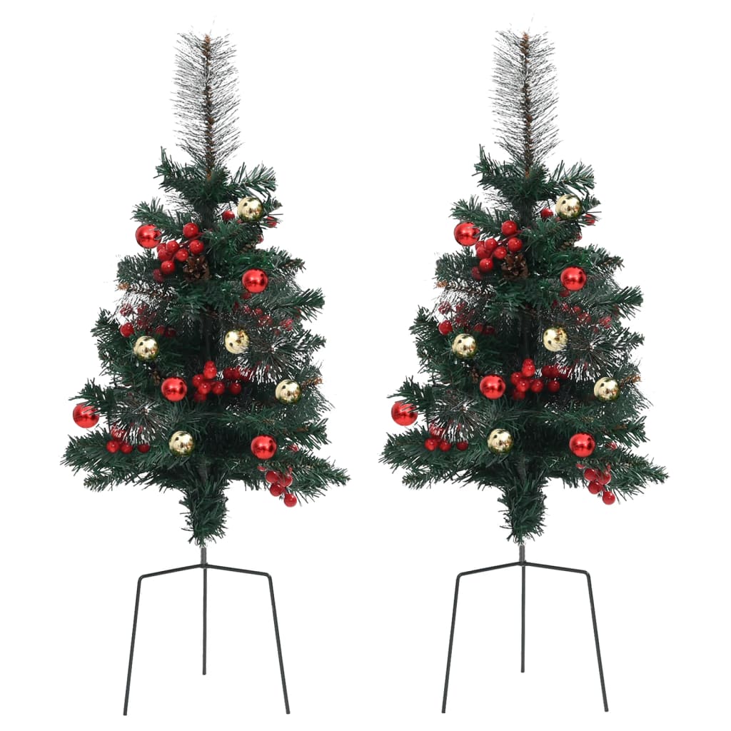 Tuinkerstbomen 2 St 76 Cm Pvc Groen En Roze