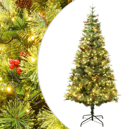 Kerstboom Met Led En Dennenappels 225 Cm Pvc En Pe Groen