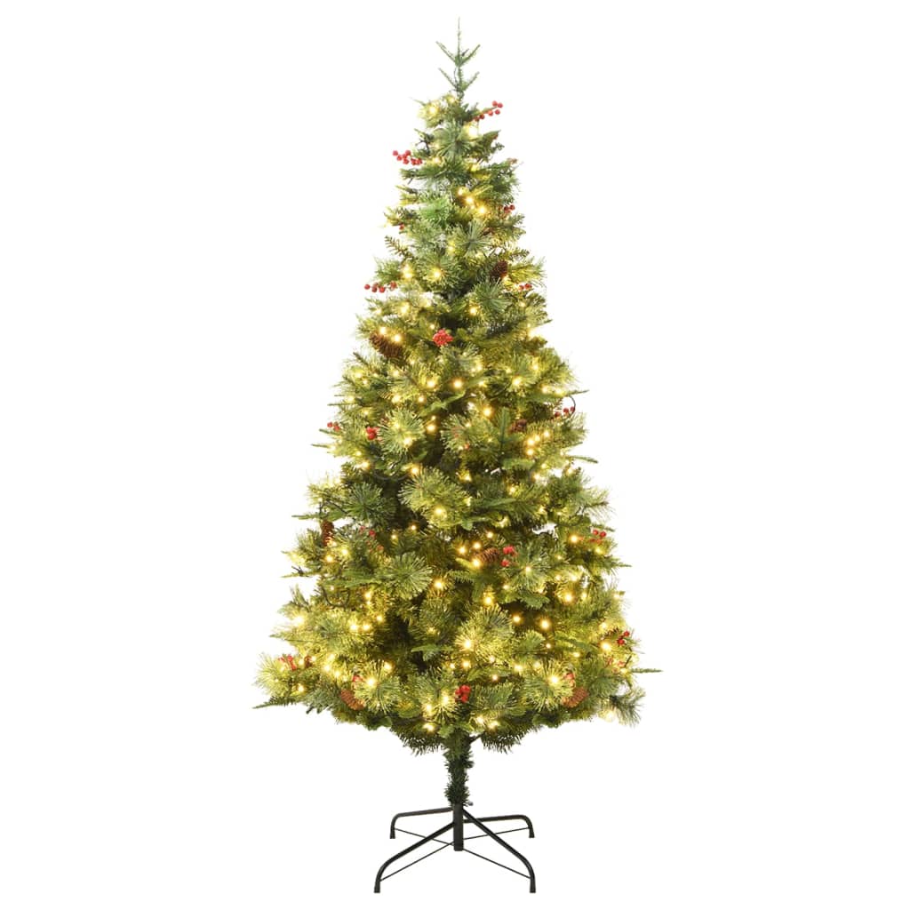 Kerstboom Met Led En Dennenappels 225 Cm Pvc En Pe Groen