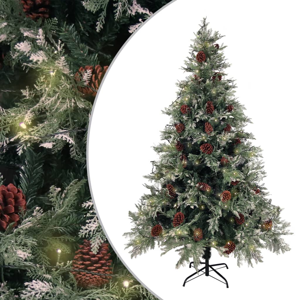 Kerstboom Met Led En Dennenappels 225 Cm Pvc En Pe Groen En Wit