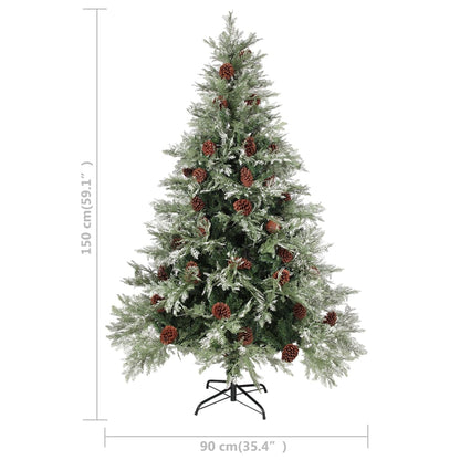 Kerstboom Met Led En Dennenappels 150 Cm Pvc En Pe Groen En Wit