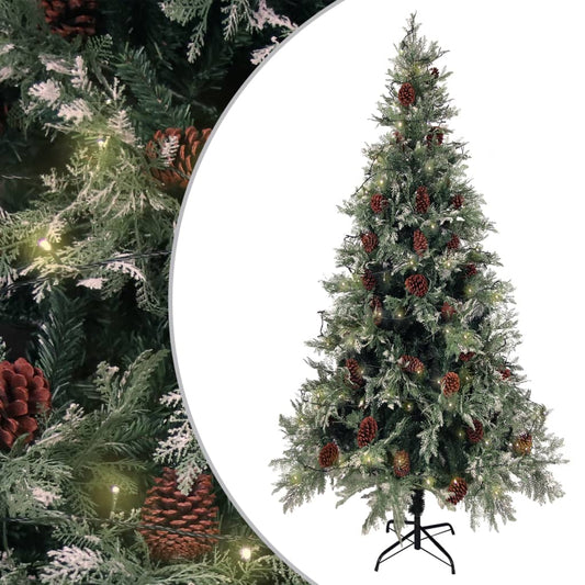 Kerstboom Met Led En Dennenappels 225 Cm Pvc En Pe Groen En Wit