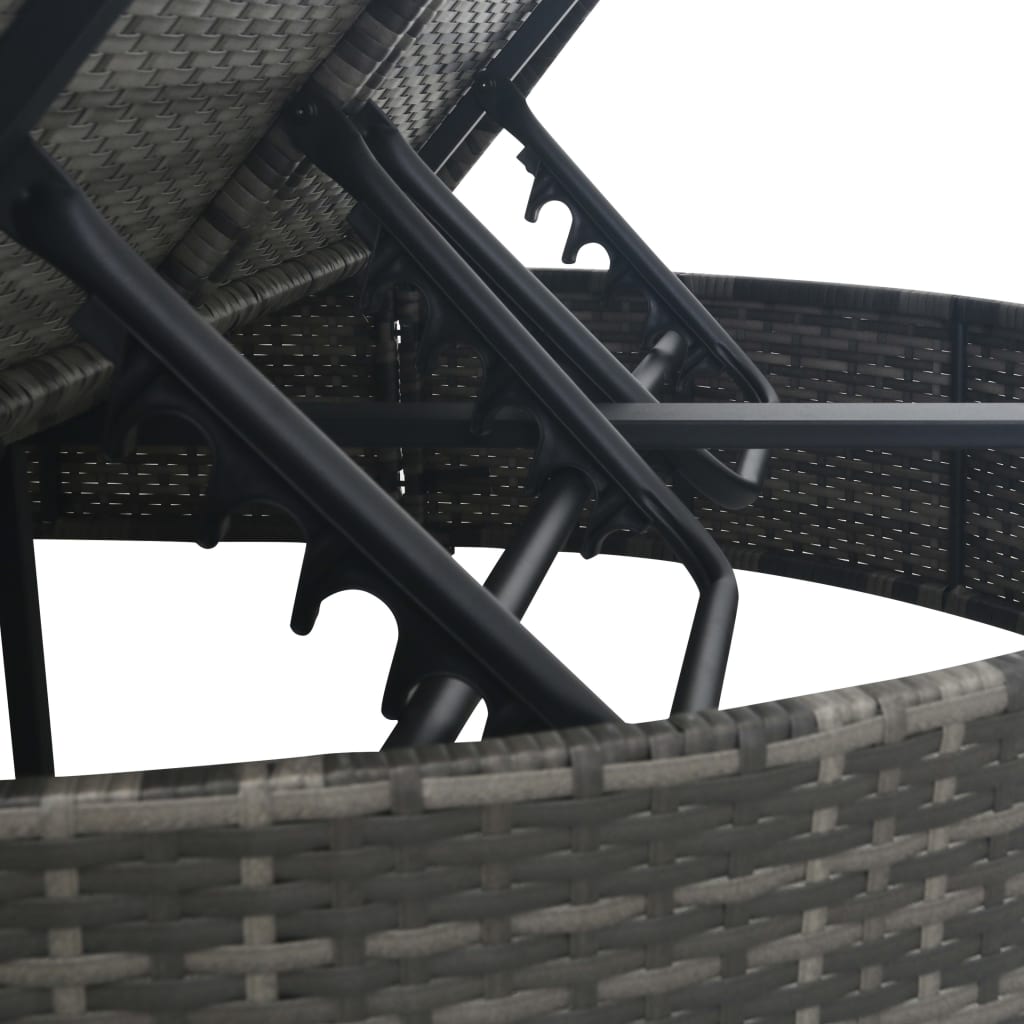 Ligbed Met Kussens 2-Persoons Poly Rattan Grijs