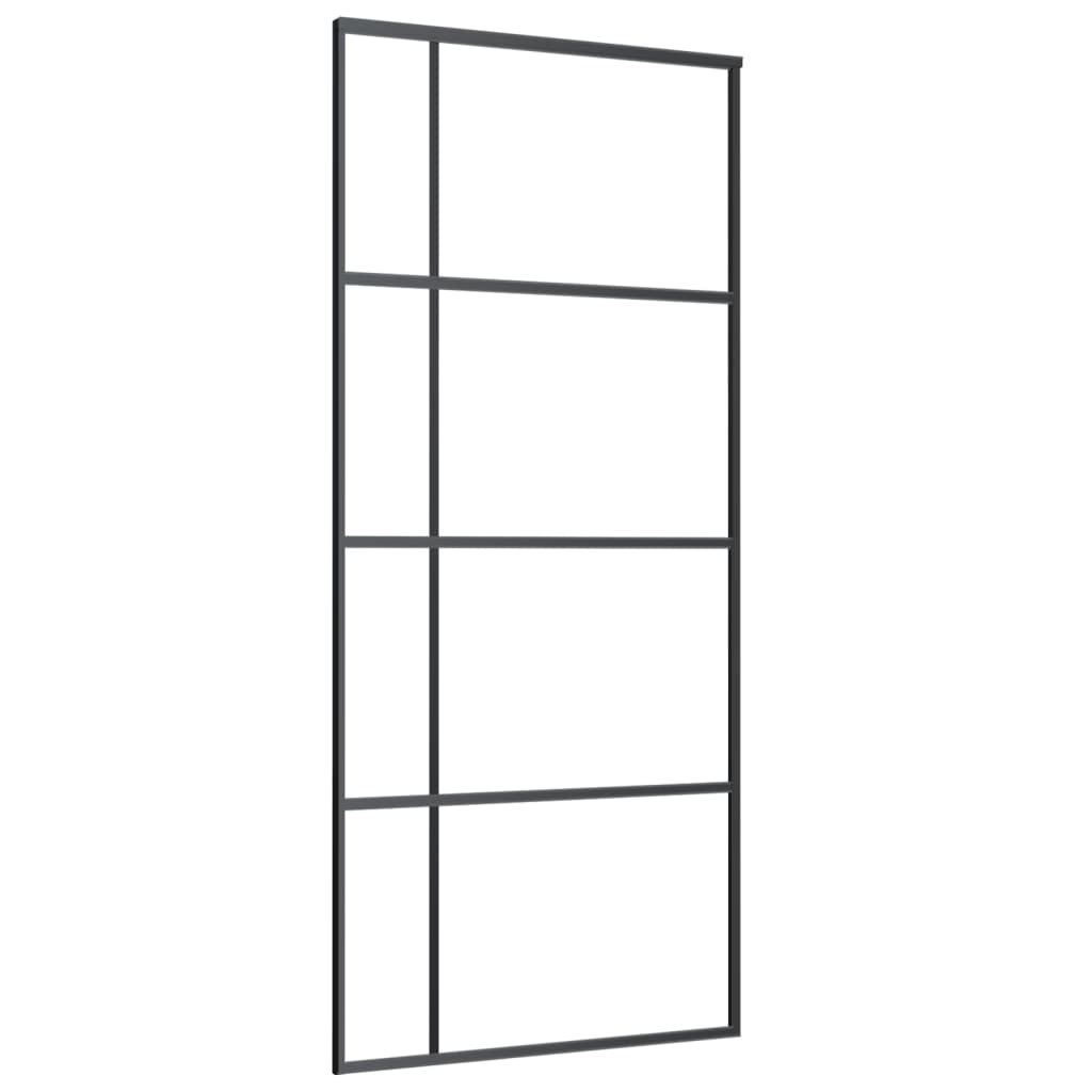 Schuifdeur 90X205 Cm Mat Esg-Glas En Aluminium Zwart