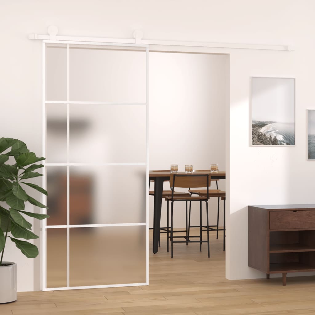 Schuifdeur 90X205 Cm Mat Esg-Glas En Aluminium Zwart