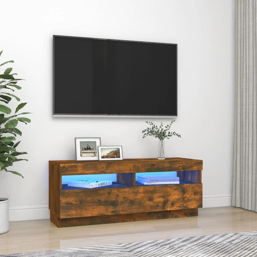 Tv-Meubel Met Led 100X35X40 Cm Bewerkt Hout Artisanaal Eiken