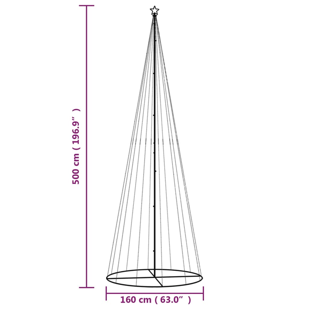 Kegelkerstboom 732 Led's Meerkleurig 160X500 Cm