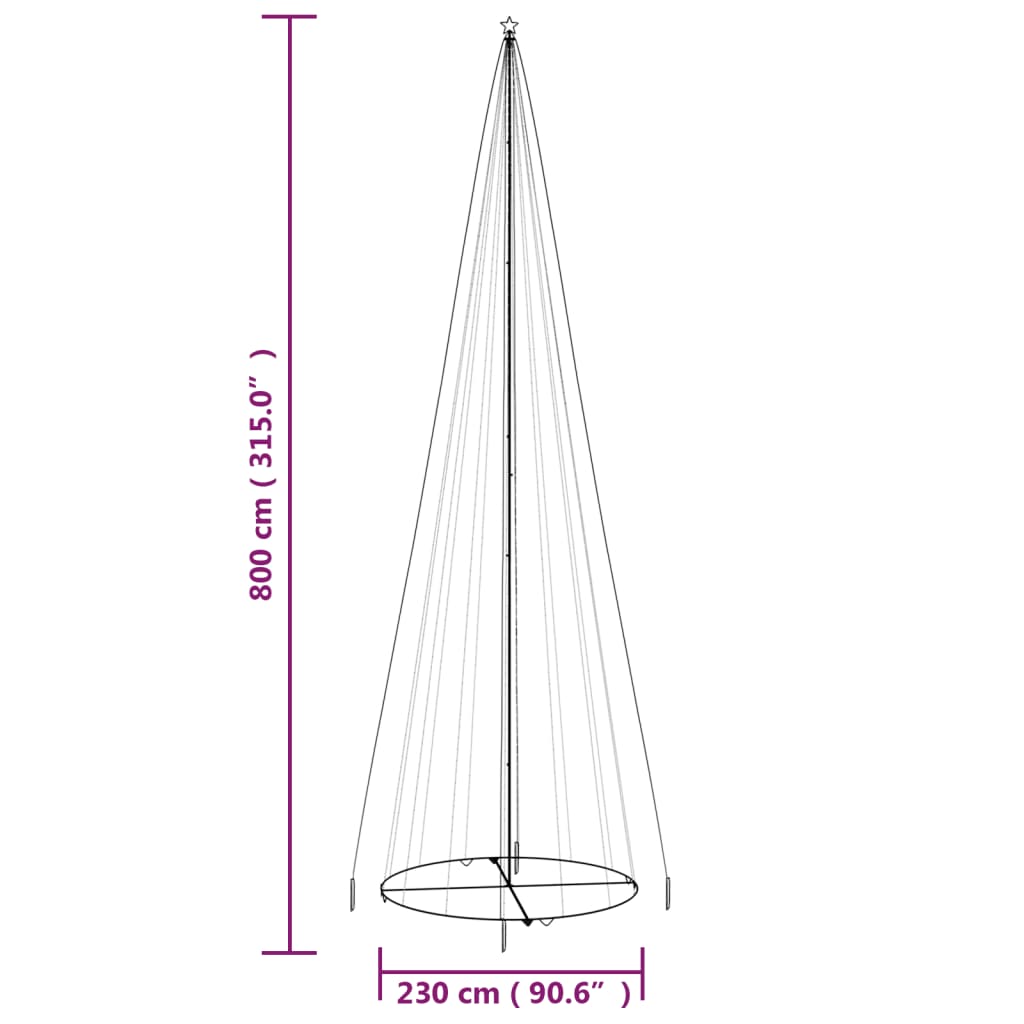 Kegelkerstboom 1134 Led's Meerkleurig 230X800 Cm