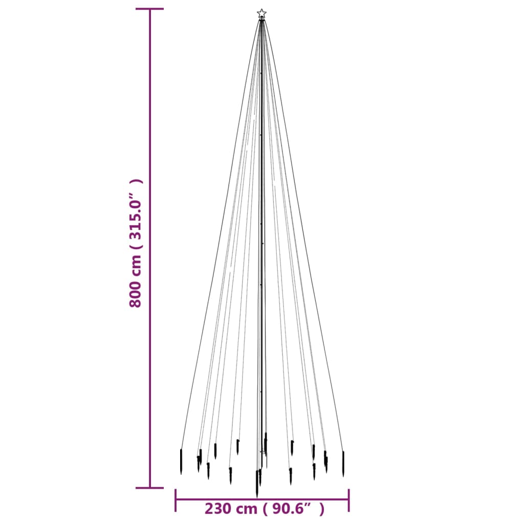 Kerstboom Met Grondpin 1134 Led's Meerkleurig 800 Cm