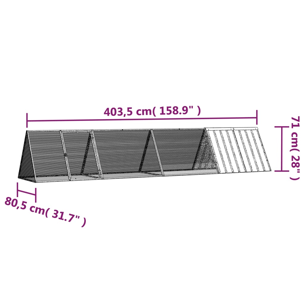 Konijnenhok 403,5X80,5X71 Cm Gegalvaniseerd Staal Antraciet