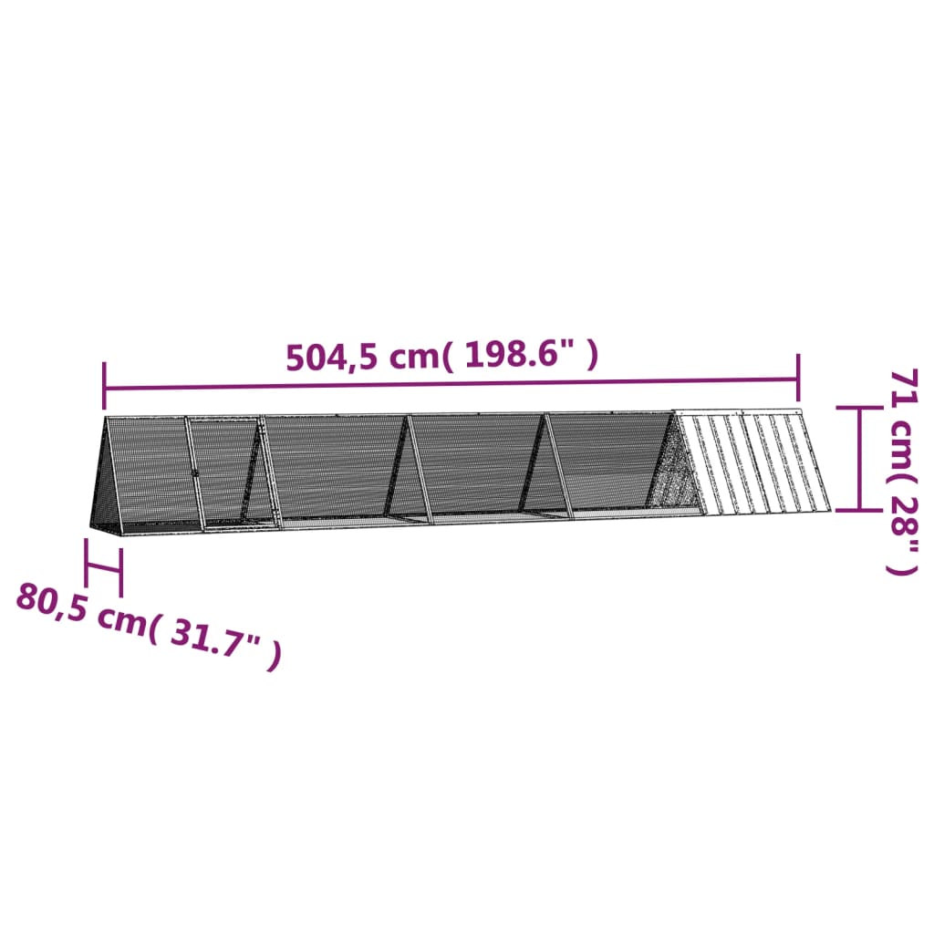 Konijnenhok 504,5X80,5X71 Cm Gegalvaniseerd Staal Antraciet