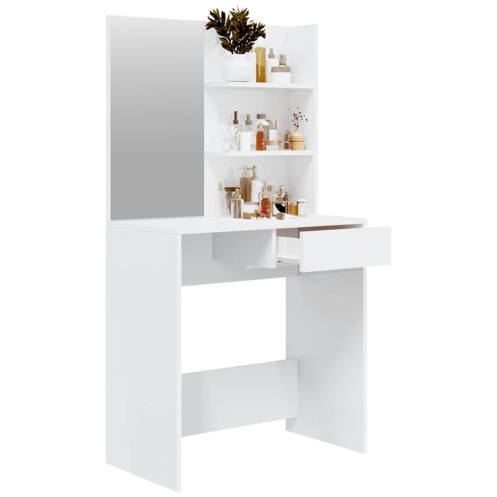 Kaptafel Met Spiegel 74,5X40X141 Cm Hoogglans Wit