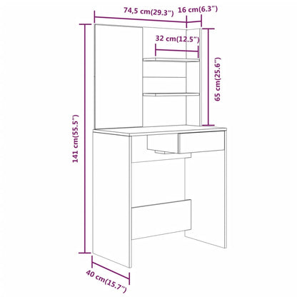 Kaptafel Met Spiegel 74,5X40X141 Cm Hoogglans Wit