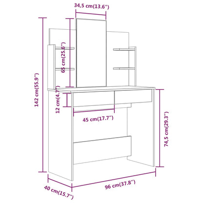 Kaptafel Met Spiegel 96X40X142 Cm Betongrijs