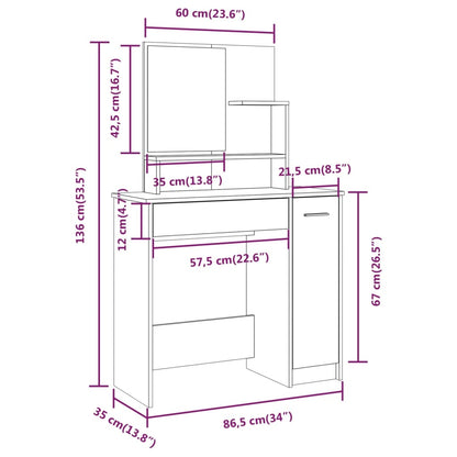 Kaptafel Met Spiegel 86,5X35X136 Cm Wit