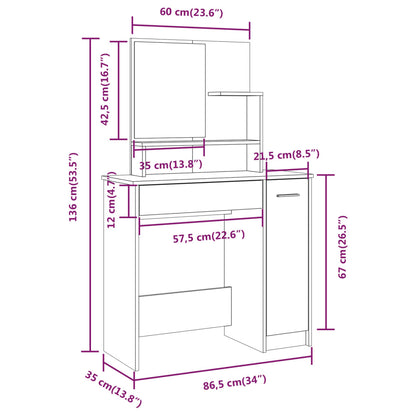 Kaptafel Met Spiegel 86,5X35X136 Cm Sonoma Eikenkleurig