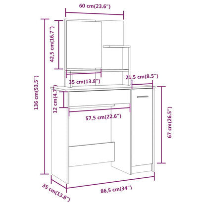 Kaptafel Met Spiegel 86,5X35X136 Cm Gerookt Eikenkleurig