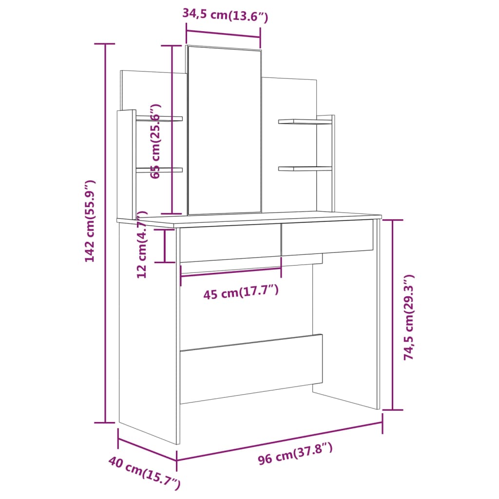 Kaptafel Met Spiegel 96X40X142 Cm Bruineikenkleurig