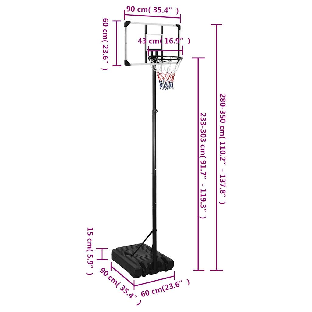 Basketbalstandaard 280-350 Cm Polycarbonaat Transparant