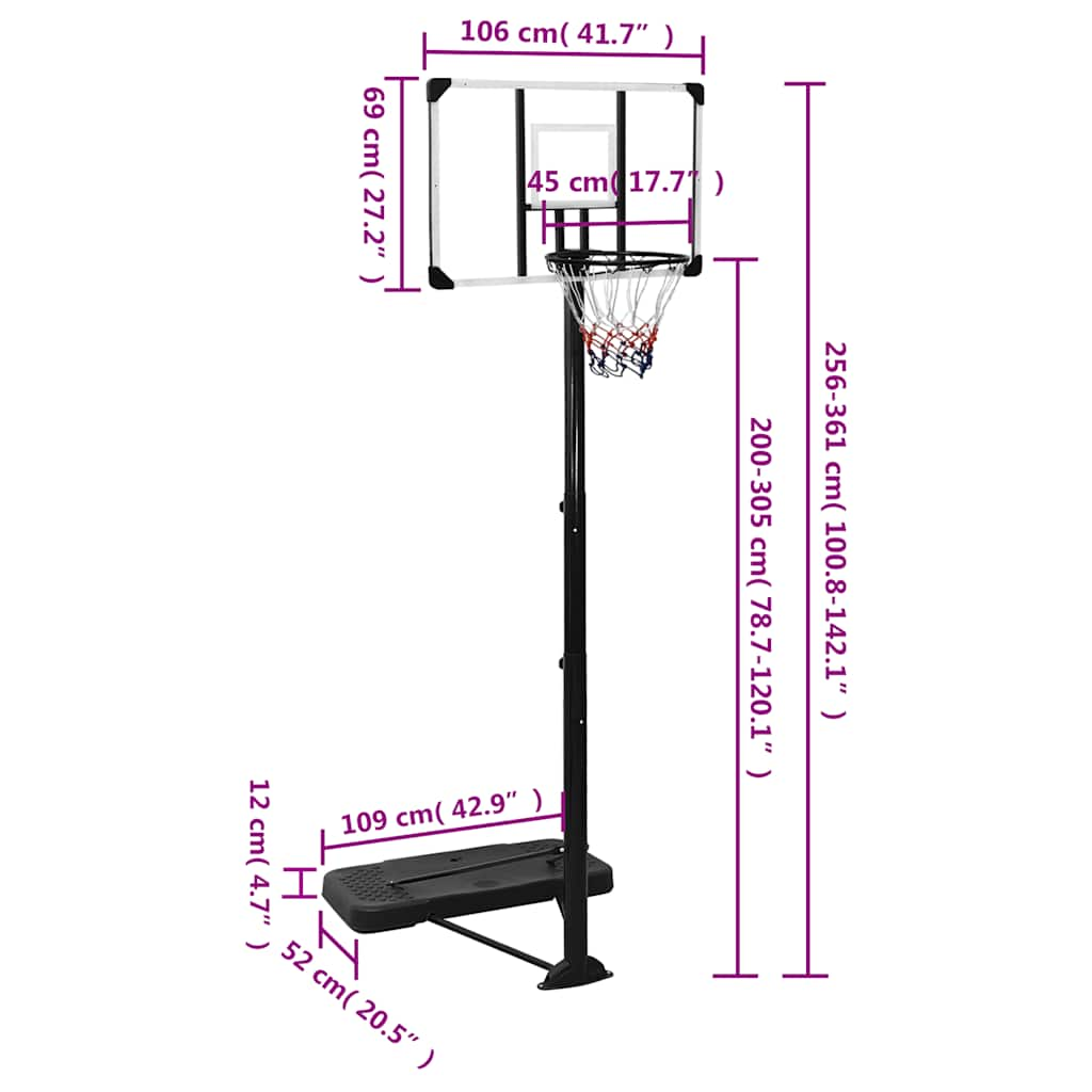 Basketbalstandaard 256-361 Cm Polycarbonaat Transparant