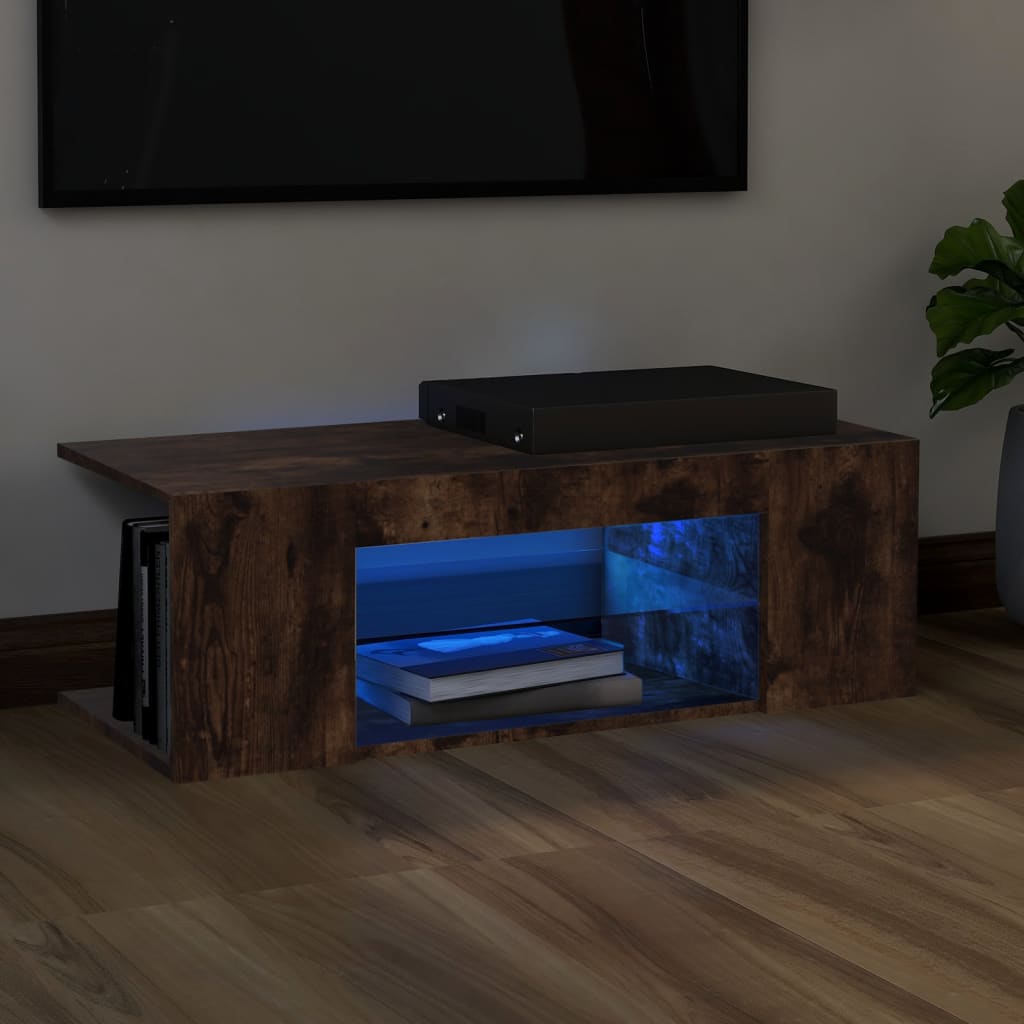 Tv-Meubel Met Led 90X39X30 Cm Bewerkt Hout Artisanaal Eiken