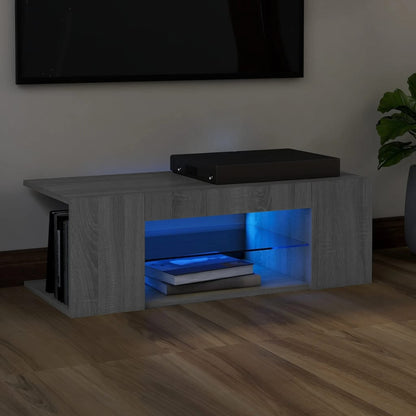 Tv-Meubel Met Led 90X39X30 Cm Bewerkt Hout Artisanaal Eiken