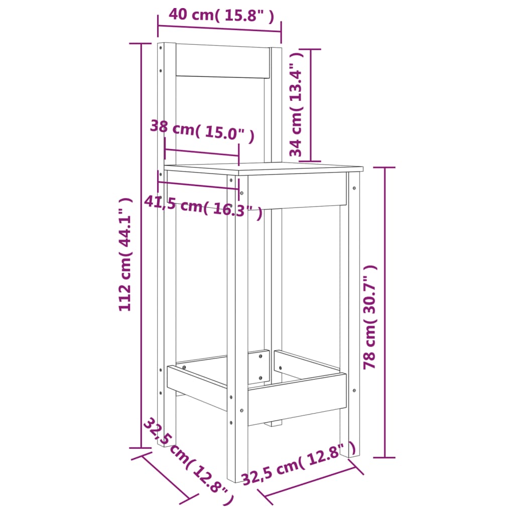 Barstoelen 2 St 40X41,5X112 Cm Massief Grenenhout Zwart